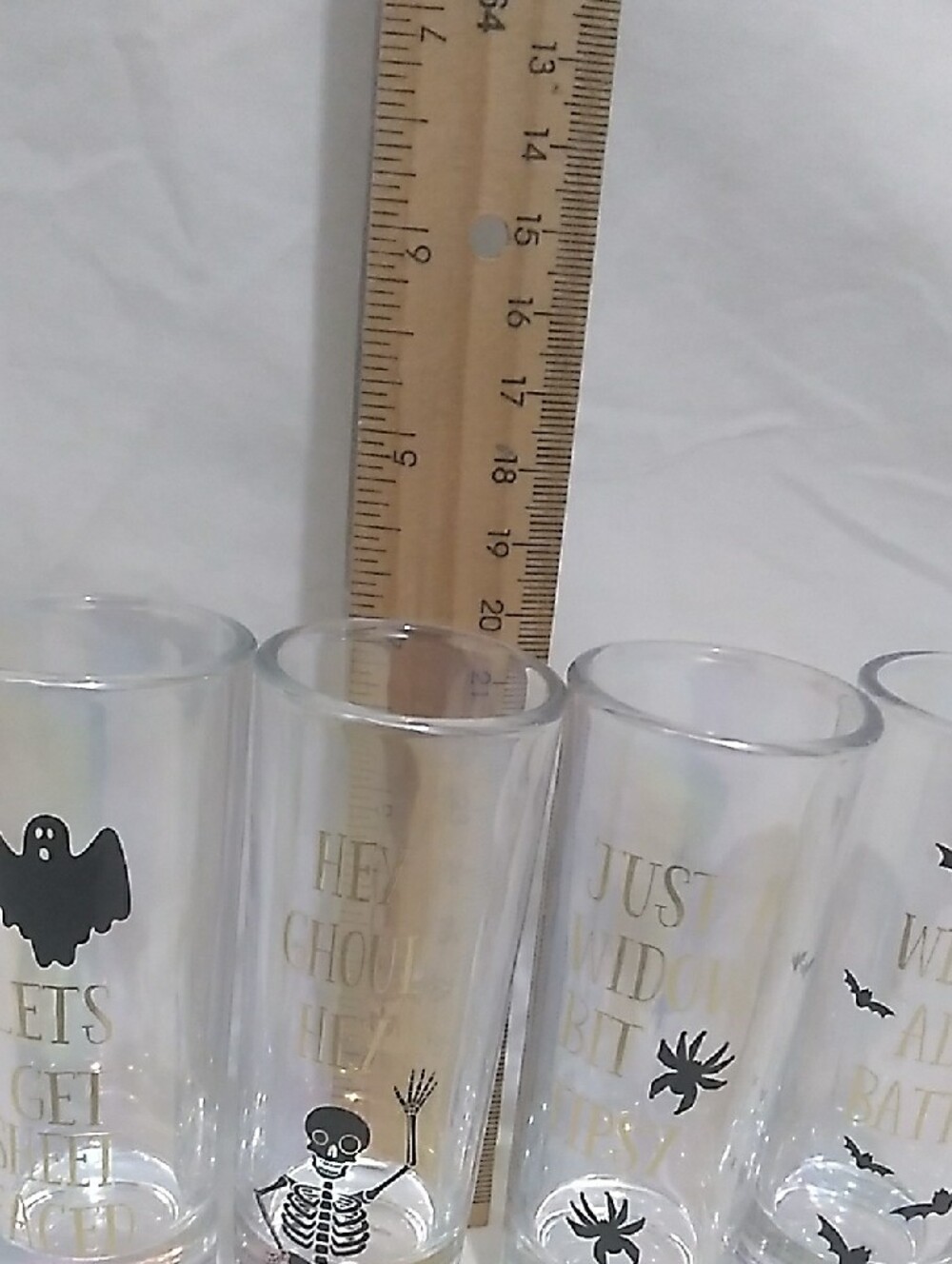 Halloween Tall Shot Glasses Set Of 4 - Clear with Black Spooky Icons(H1) - Picture 5 of 13